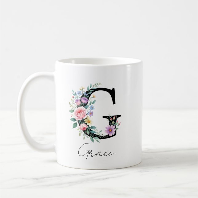 Mug  Floral Monogram – Letter G (Gauche)