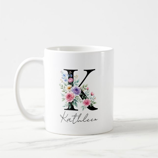 Mug  Floral Monogram – Letter K (Gauche)