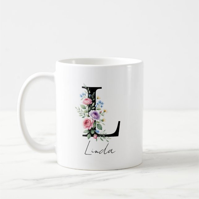 Mug  Floral Monogram – Letter L (Gauche)
