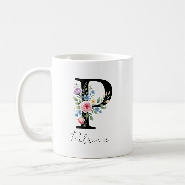 Mug  Floral Monogram – Letter P (Gauche)