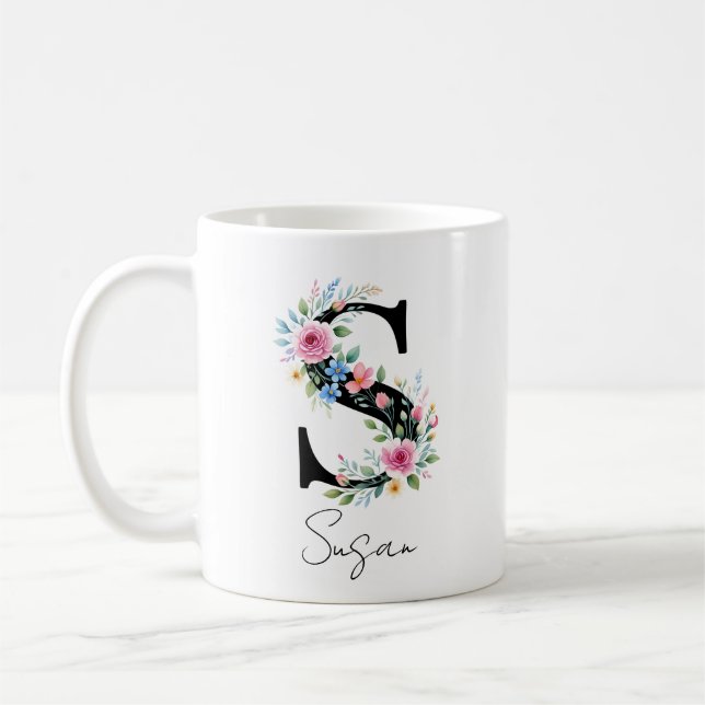 Mug  Floral Monogram – Letter S (Gauche)