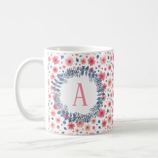 Mug Floral monogramme personnalisé (Gauche)