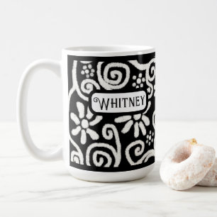 Mug Floral noir blanc & Fleurs à perles Personnalisées