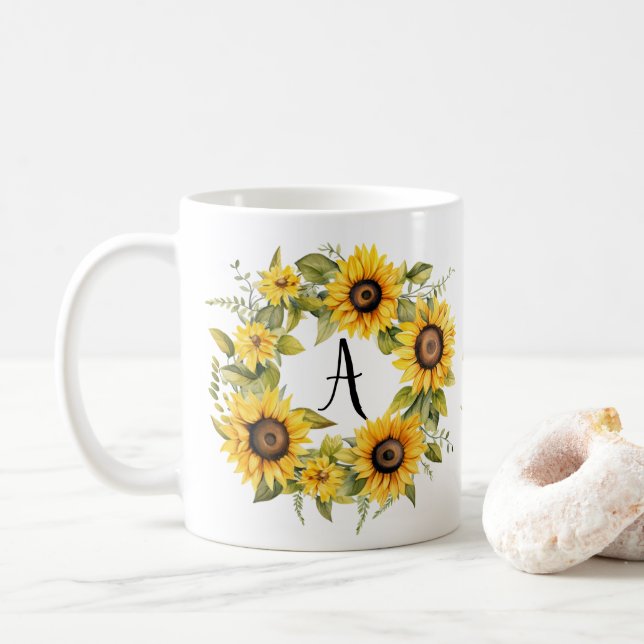 Mug floral Nom personnalisé Monogramme personnalis (Avec donut)