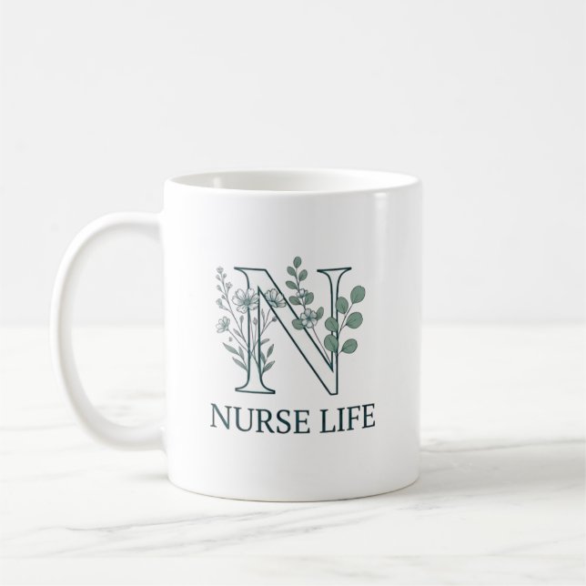 Mug Floral Nurse Life Monogram N (Gauche)