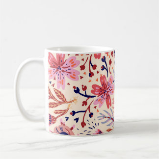 Mug Floral, oiseaux, motif vintage sans soudure.