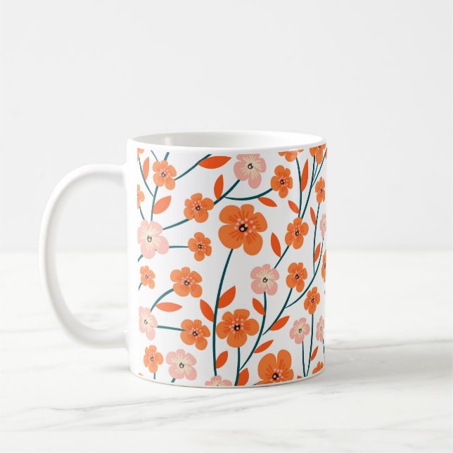 Mug Floral Orange Pastel Blanc sans couture (Gauche)