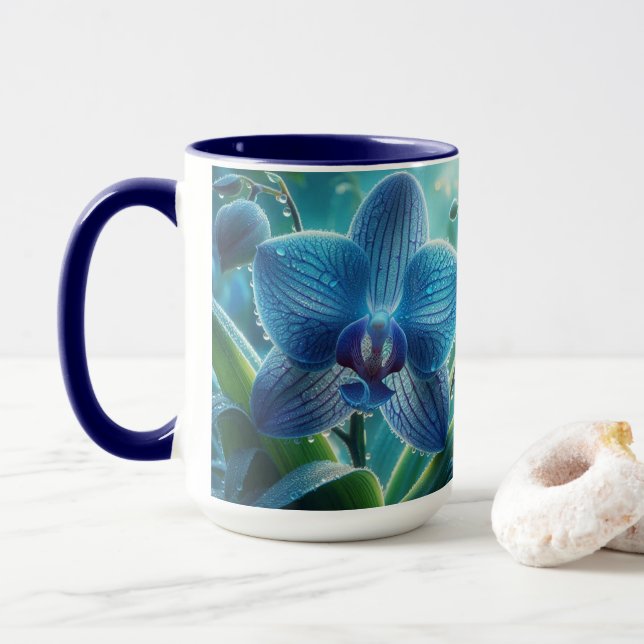 Mug Floral orchidée bleue (Avec donut)