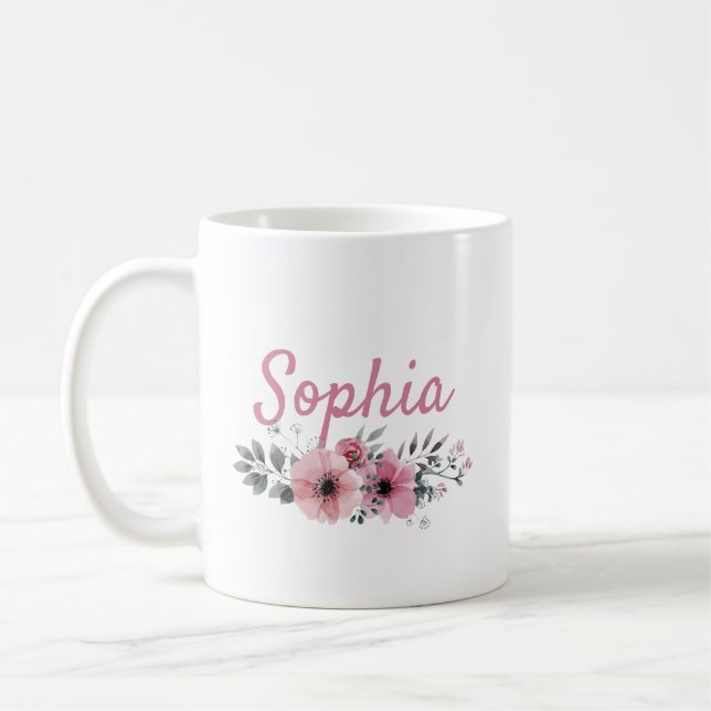 Mug Floral Personnalisé Avec Nom (Gauche)