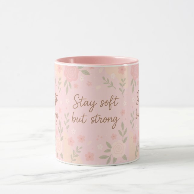 Mug Floral Pink Inspirational Quote – Stay Soft (Centre)