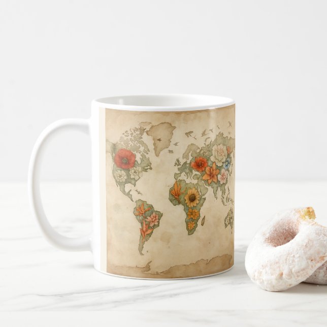 Mug Floral Plan du monde - Aquarelle Nature (Avec donut)