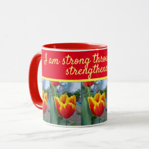 Mug Floral Red Tulip Dieu Citation Je suis forte femme