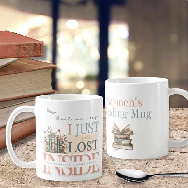 Mug Floral Romance Livre Thème Livre personnalisé (Unique bookish quote coffee mug for romance book lovers with personalized name and floral design)