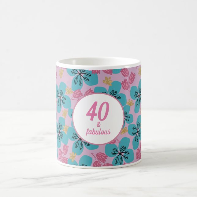 Mug floral rose bleu moderne élégant pour 40e anni (Centre)