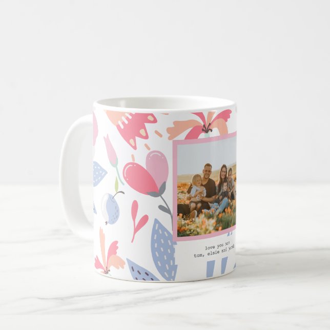 Mug Floral rose bleu personnalisé photo mignon cadeau  (Devant gauche)