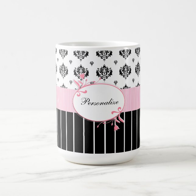 Mug Floral rose chic de damassé noire et blanche avec (Centre)