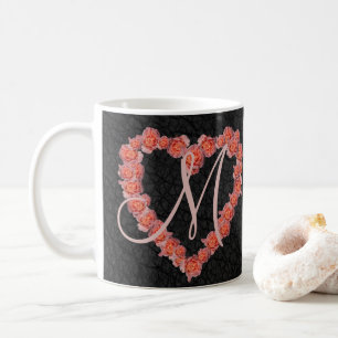 Mug Floral Rose Coeur monogramme Mariage Soirée de mar