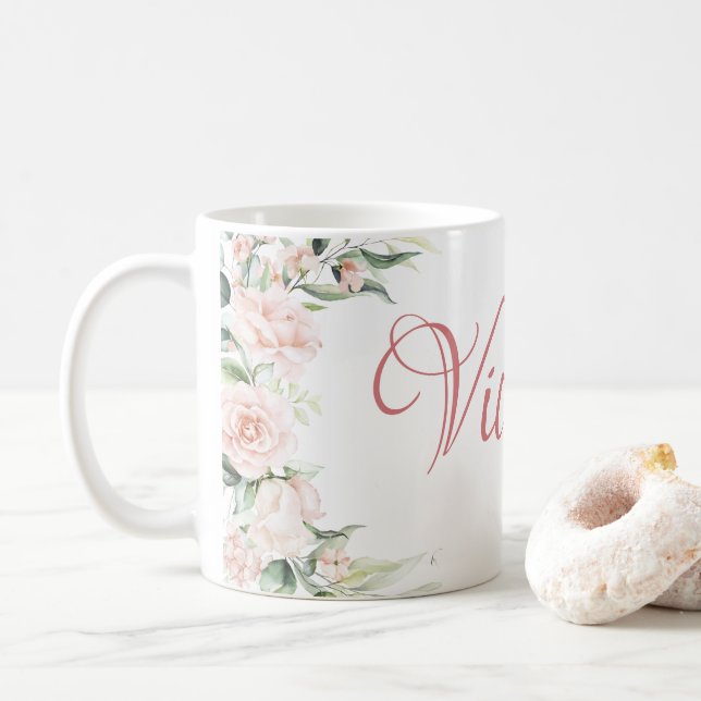 Mug Floral rose personnalisé (Avec donut)
