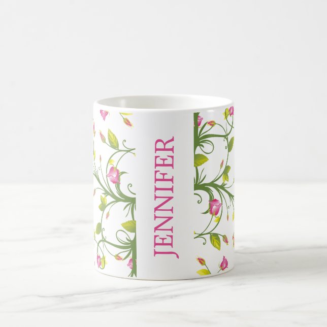 Mug Floral Rose Rose Vine Marine Élégant Personnalisé (Centre)