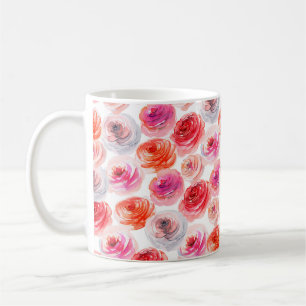 Mug Floral sans couture motif d'aquarelle rouge, blanc
