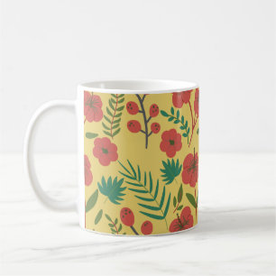 Mug Floral sans couture motif rouge jaune vert fleurs