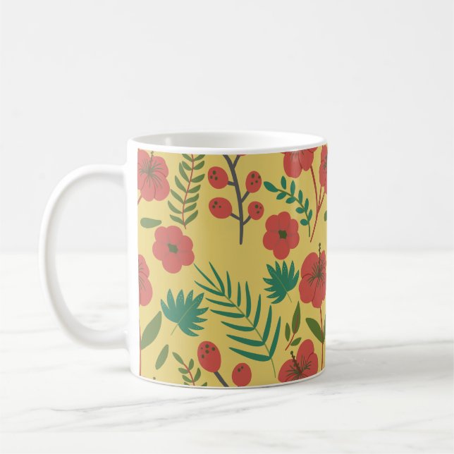 Mug Floral sans couture motif rouge jaune vert fleurs (Gauche)