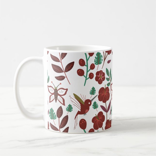 Mug Floral seamless pattern birds and butterflies (Gauche)