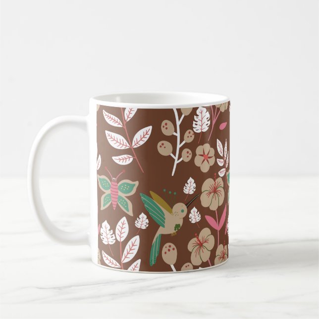 Mug Floral seamless pattern flowers, leaves, butterfly (Gauche)