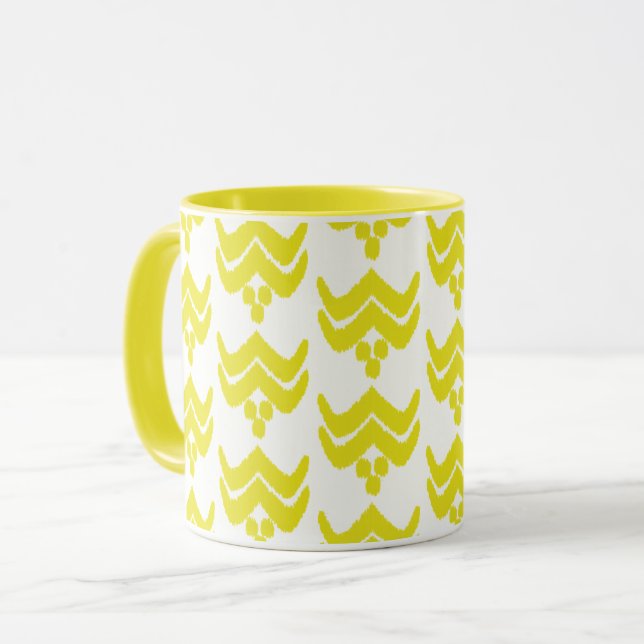 Mug Floral stylisé Ikat - moutarde jaune et blanc (Devant gauche)