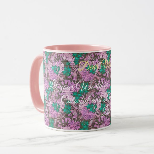 Mug Floral sur bois Personnaliser populaire Texte (Devant gauche)
