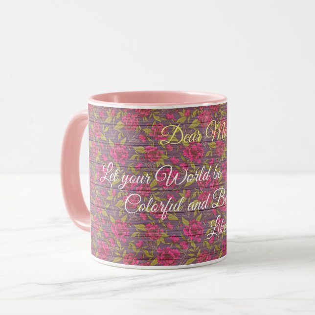 Mug Floral sur bois Personnaliser populaire Texte (Devant gauche)