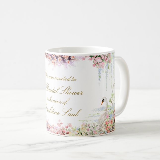 Mug floral swan chic calligraphy bridal shower (Devant droit)