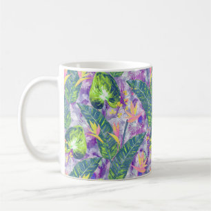 Mug Floral tropical, Botanique, lilas, vert, rose, fl