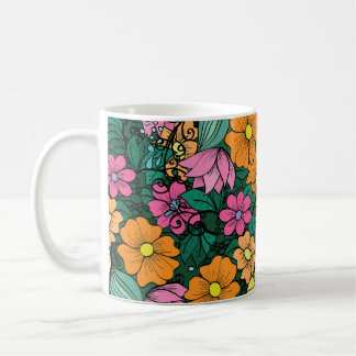 Mug Floral vibrant : Vert Arrière - plan Vintage.