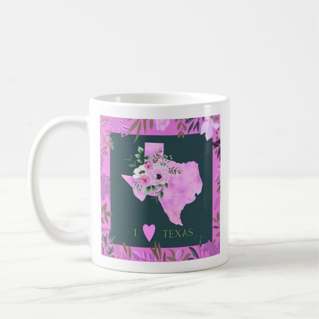 Mug Floral violet I Love Texas State Map (Gauche)