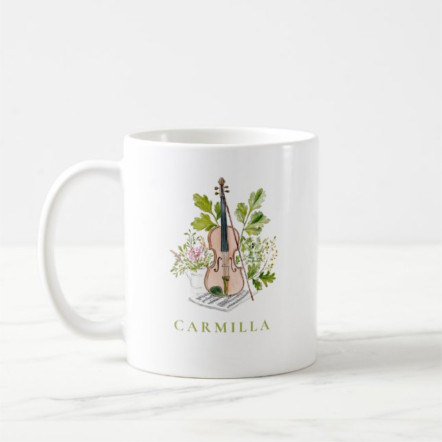 Mug Floral Violin and Greenery Personalised Name (Gauche)