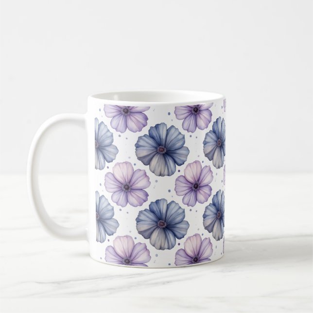 Mug Floral Watercolor Pattern Lavender and Blue (Gauche)