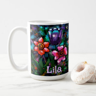 Mug Floral Whimsal violet rose bleu Personnalisé