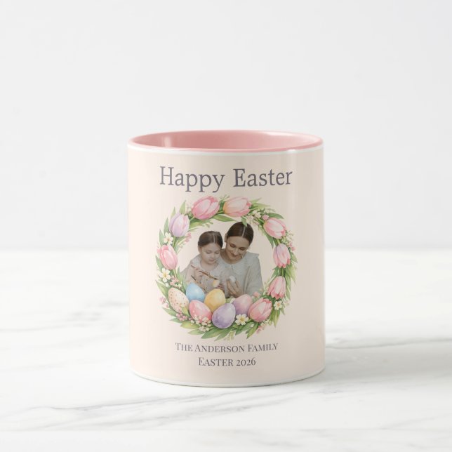 Mug Floral Wreath & Family Photo Personalized Easter  (Centre)
