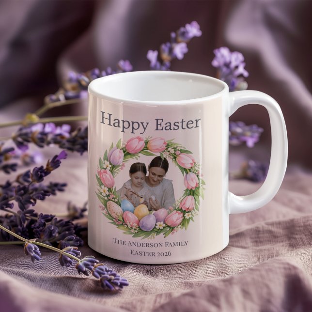 Mug Floral Wreath & Family Photo Personalized Easter  (Créateur téléchargé)