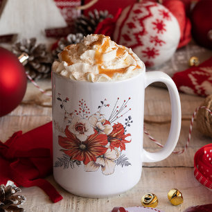 Mug Florals Foliage Nom de la crème rouge