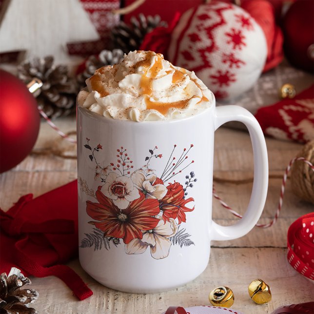 Mug Florals Foliage Nom de la crème rouge (Créateur téléchargé)