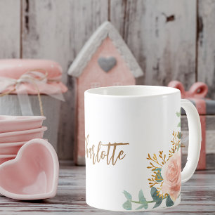 Mug Florals or rose vert nom or