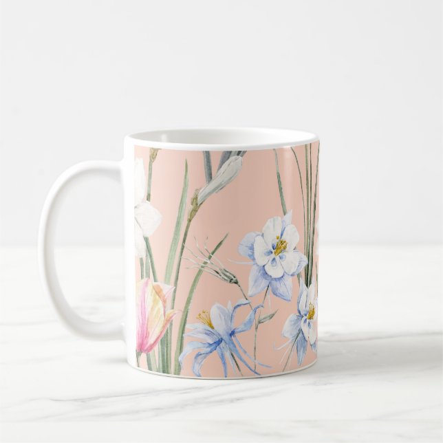 Mug Floraux d'aquarelle de printemps, papier peint rét (Gauche)