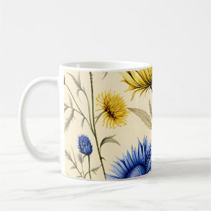 Mug Flore bleu et jaune élégant