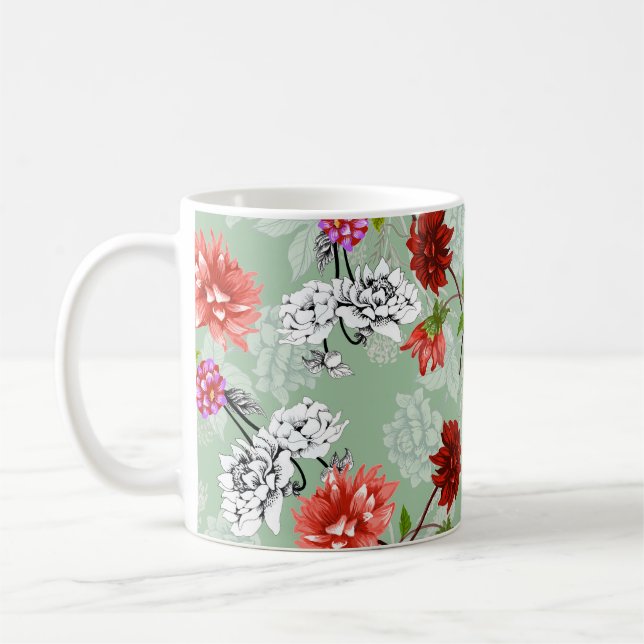 Mug Flore de printemps vert : main tirée (Gauche)