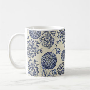 Mug Flore d'impression florale de fleurs bleues antiqu