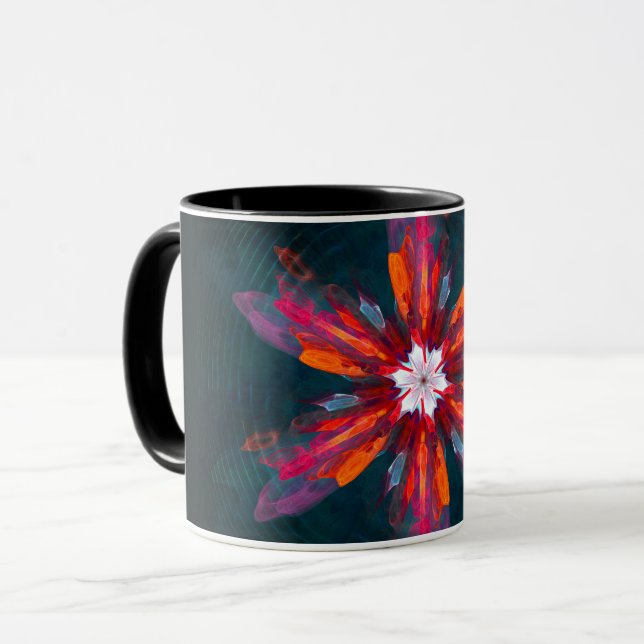 Mug Flore Mandala Flowers Orange Red Blue Abstract (Devant gauche)