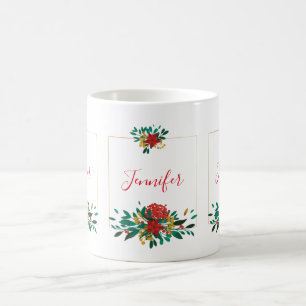 Mug Flore moderne rouge vert et or Noël