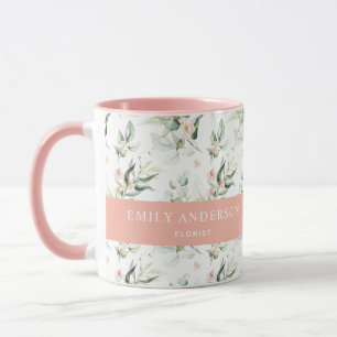 Mug Flore rose personnalisé Vert Élégant Floriste